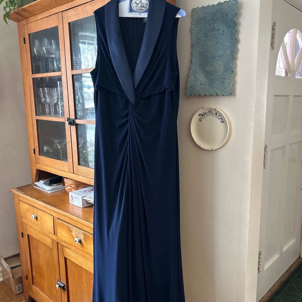 Adrianna Papell Blue Ruched Maxi Gown